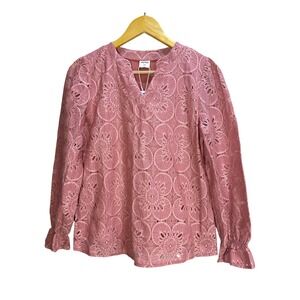 RUMIA XS Pink Floral Lace Blouse NWT Bell Sleeve Sheer Overlay Feminine Top